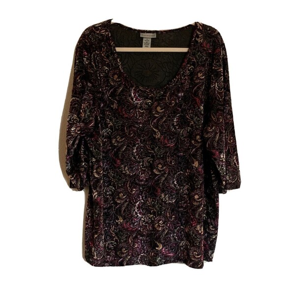 Catherines Womens Plus Size 1X 18 20W Multicolor Paisley Textured Stretch Blouse - Picture 1 of 5